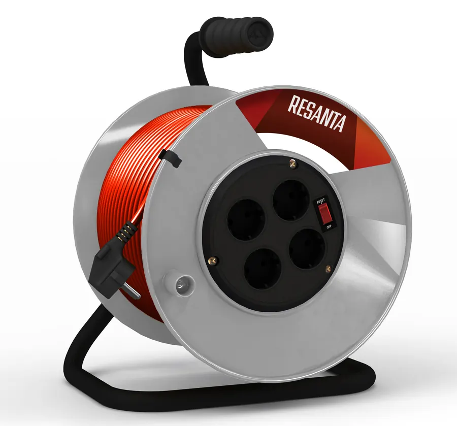 Resanta SU-2×1-30/2 power extension cord on the coil (with switch, 4 sockets)