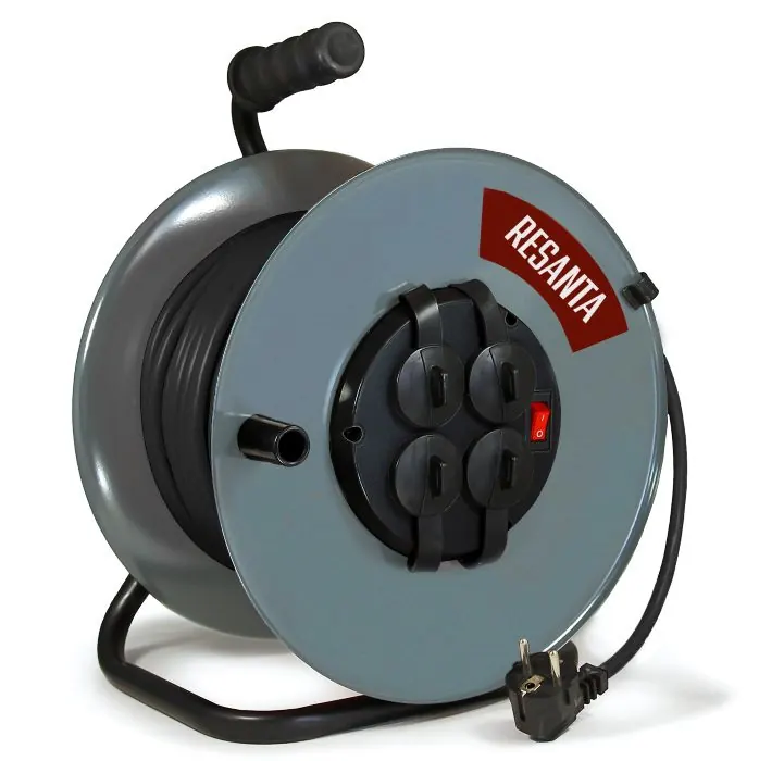 Resanta SU-3×2,5-30/3 power extension cord on the metal coil (with switch, 4 sockets)